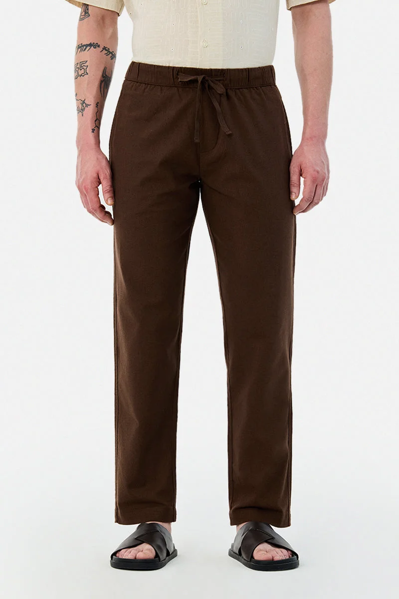 Snitch Brown Linen Blend Baggy Trousers for Men | Best Price UAE